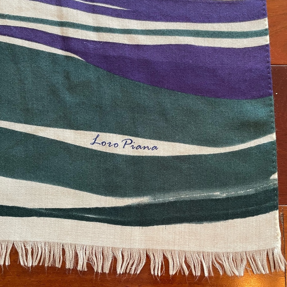 Loro Piana Women Scarf - Green, Purple, Brown, Cream - 70% Cashmere, 30% Silk - Picture 2 of 9